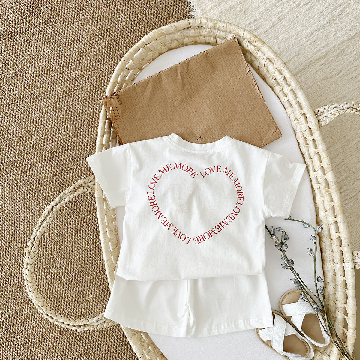 Heart Print Short Sleeve Two-Piece Set