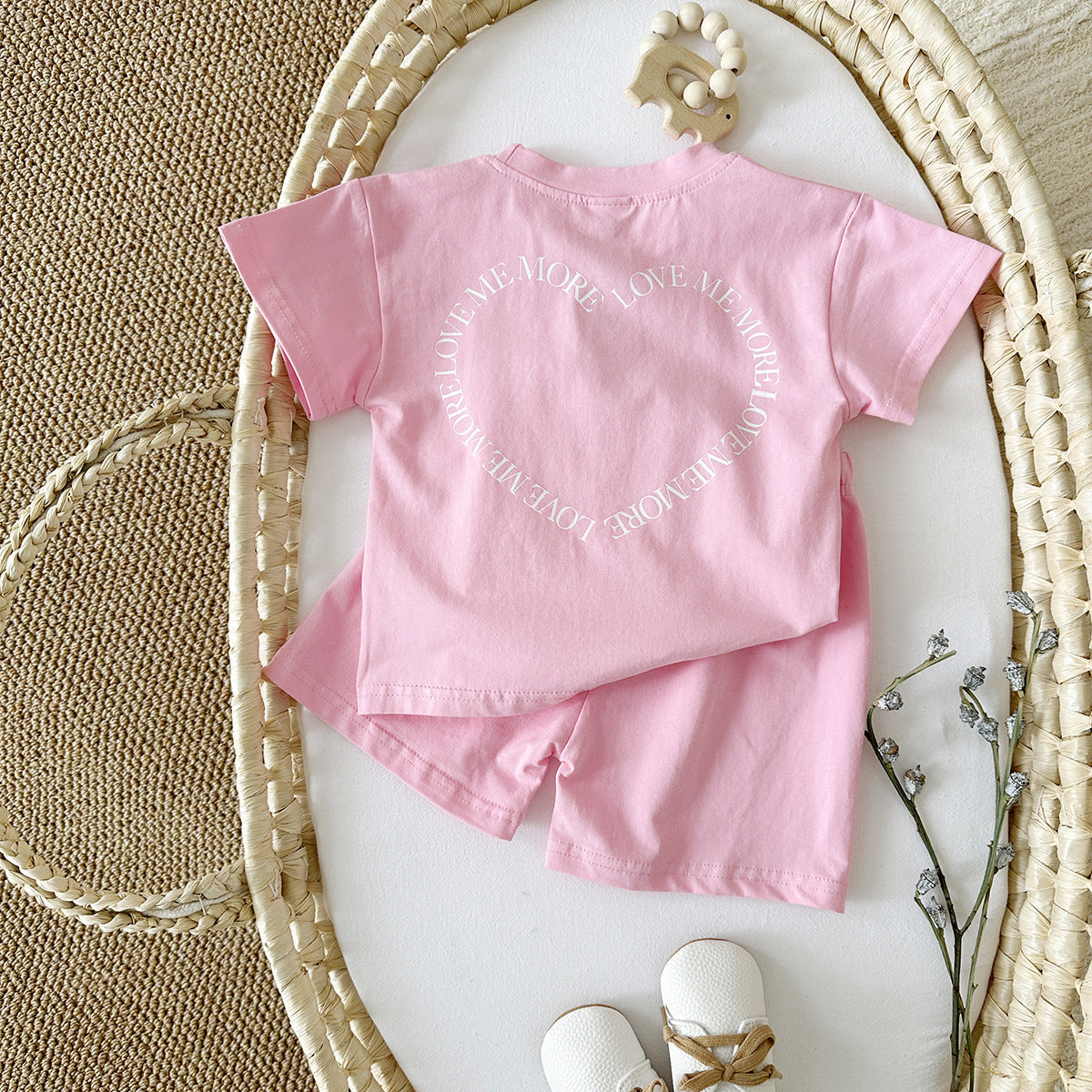 Heart Print Short Sleeve Two-Piece Set