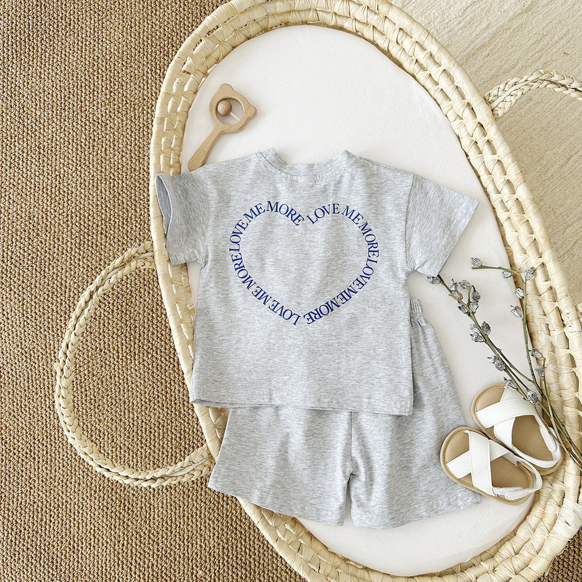 Heart Print Short Sleeve Two-Piece Set
