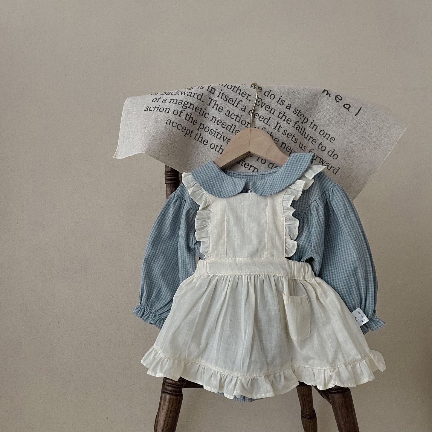 Single-breasted Long Sleeve Plaid Romper and Overskirt