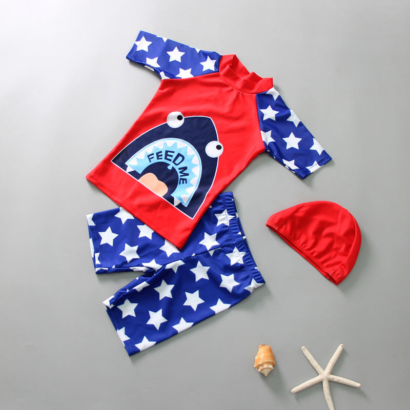 Baby Boy One-Piece Swimsuit and Cap