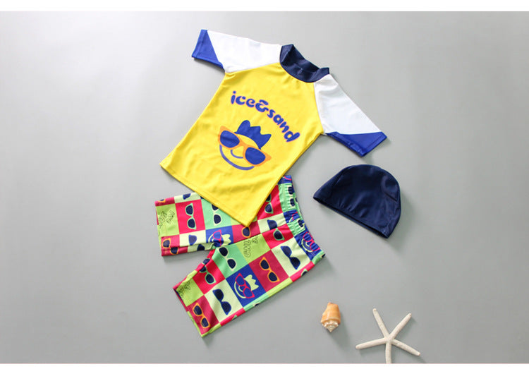 Baby Boy One-Piece Swimsuit and Cap